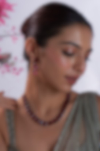 White Finish Zircon & Red Stone Necklace Set by Aster at Pernia's Pop Up Shop