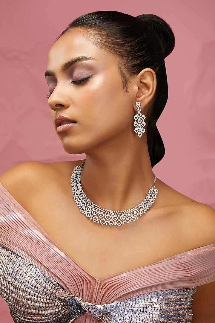 White Finish Zircon Necklace Set by Aster at Pernia's Pop Up Shop