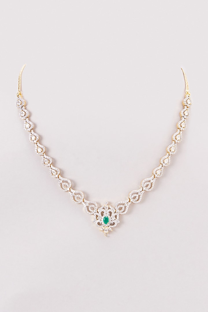 Gold Finish Zircon & Green Stone Necklace Set by Aster at Pernia's Pop Up Shop