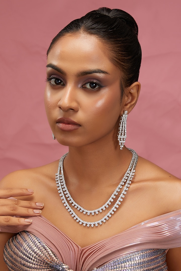 White Finish Zircon Layered Necklace Set by Aster at Pernia's Pop Up Shop