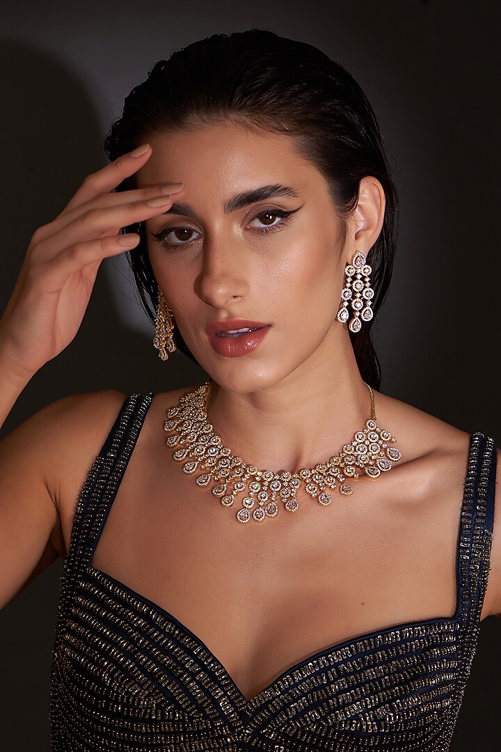 Gold Finish Zircon Necklace Set by Aster at Pernia's Pop Up Shop