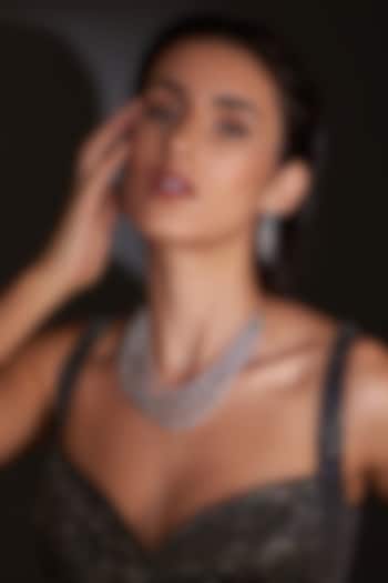 White Finish Zircon & Green Stone Layered Necklace Set by Aster at Pernia's Pop Up Shop