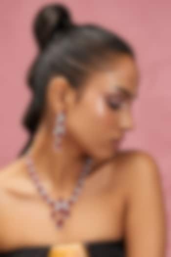 White Finish Zircon & Red Stone Necklace Set by Aster at Pernia's Pop Up Shop