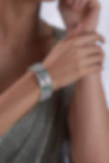 White Finish Zircon & Green Stone Bangles (Set of 2) by Aster at Pernia's Pop Up Shop