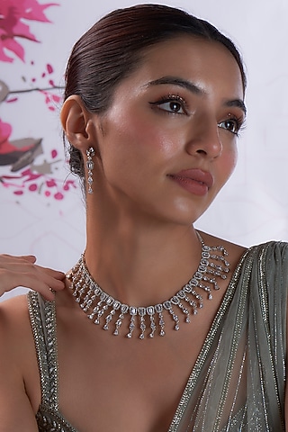 White Finish Zircon Necklace Set by Aster