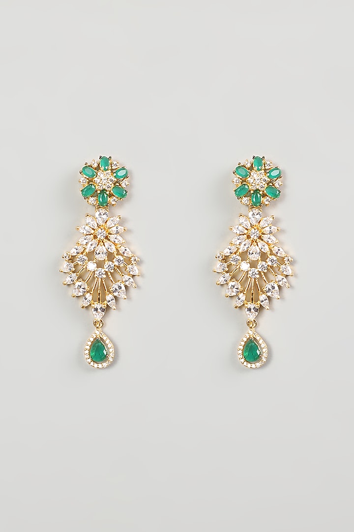 Gold Finish Green Faux Diamond Necklace Set by Aster at Pernia's Pop Up Shop
