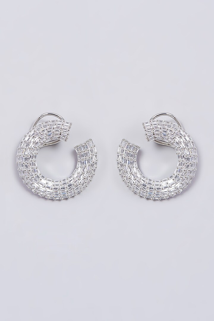 White Finish Zircons Stud Earrings by Aster at Pernia's Pop Up Shop