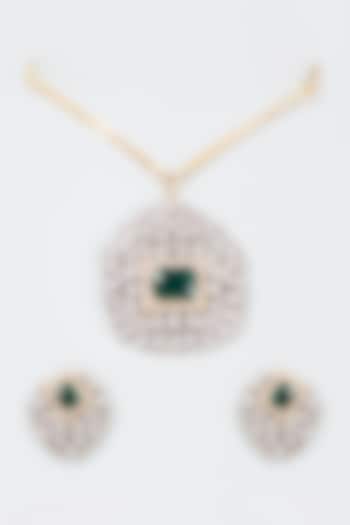 Gold Finish Pearl & Diamond Necklace Set by Aster