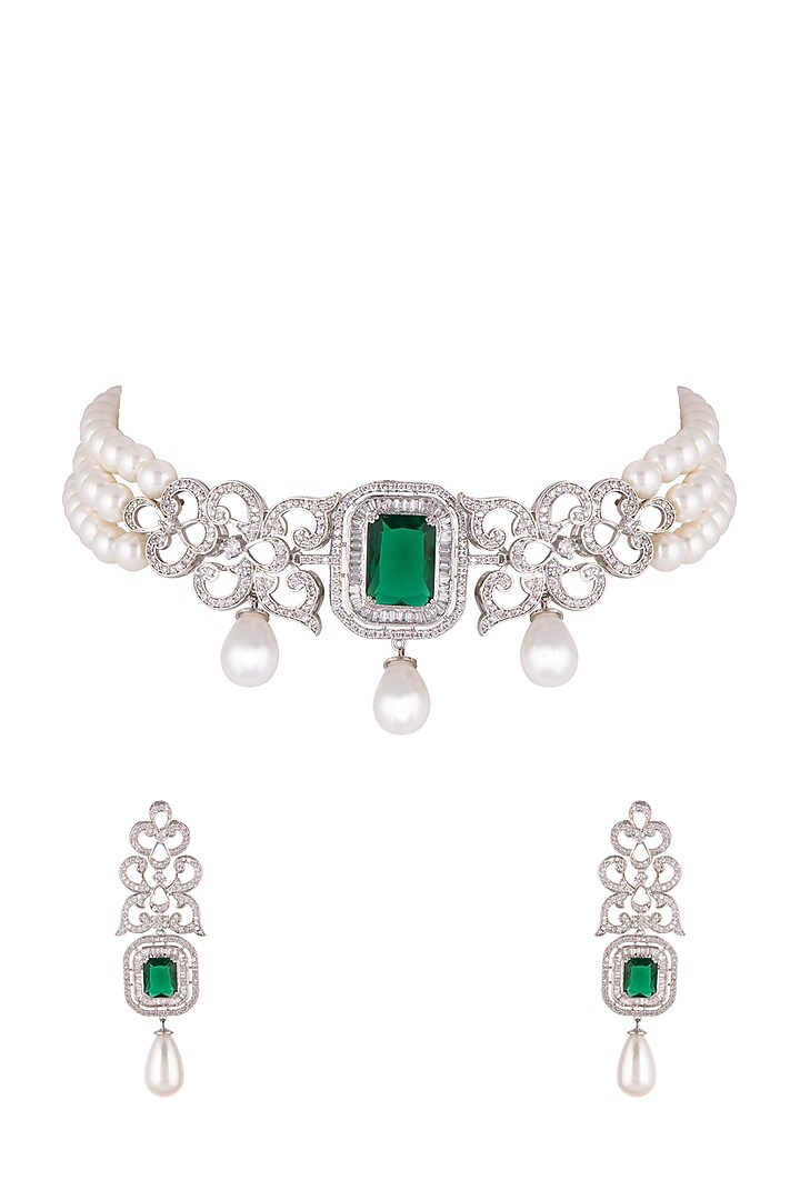 White Finish Pearl Choker Necklace Set by Aster at Pernia's Pop Up Shop