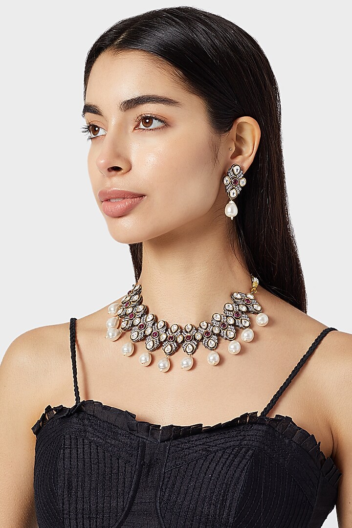 Black Rhodium Finish Antique Style Choker Necklace Set by Aster at Pernia's Pop Up Shop
