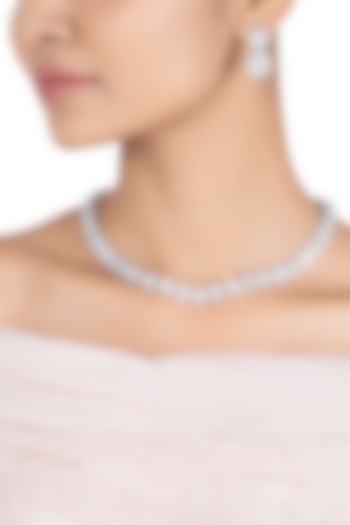 Silver plated faux diamond necklace set by ASTER