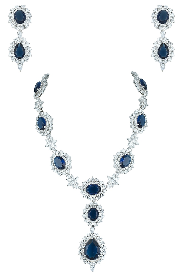 Silver plated faux sapphire and diamond necklace set available only at Pernia's Pop Up Shop.