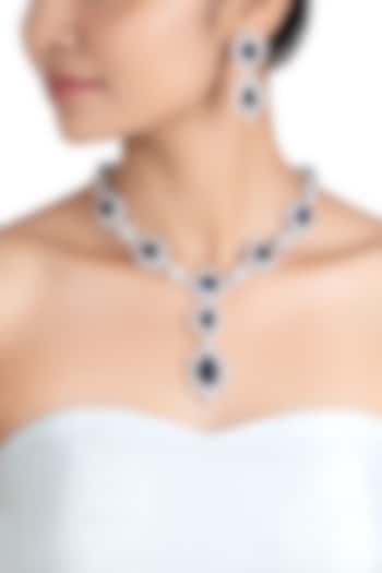 Silver plated faux sapphire and diamond necklace set by ASTER