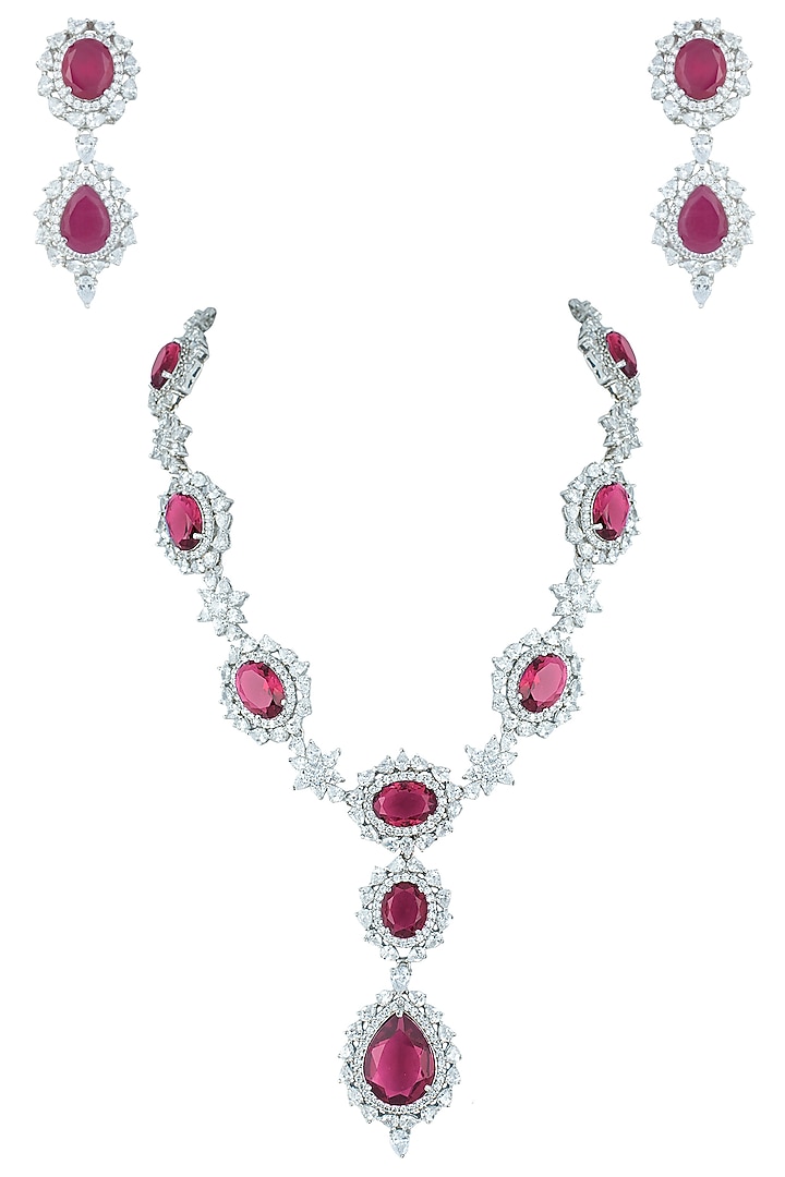 Silver plated faux ruby and diamond necklace set available only at Pernia's Pop Up Shop.