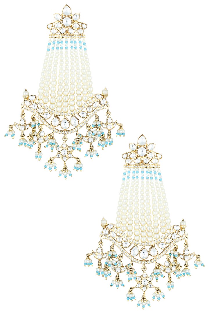 Gold plated turquoise dangler earrings by ASTER at Pernia's Pop Up Shop