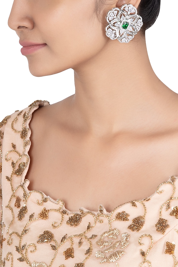 Silver plated oversized floral stud earrings available only at Pernia's Pop Up Shop.