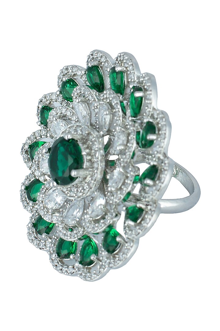 Silver plated faux diamond and emerald ring available only at Pernia's Pop Up Shop.