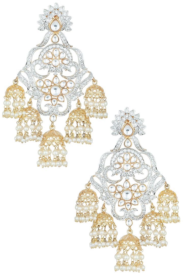 Gold plated faux diamond jhumki earrings available only at Pernia's Pop Up Shop.