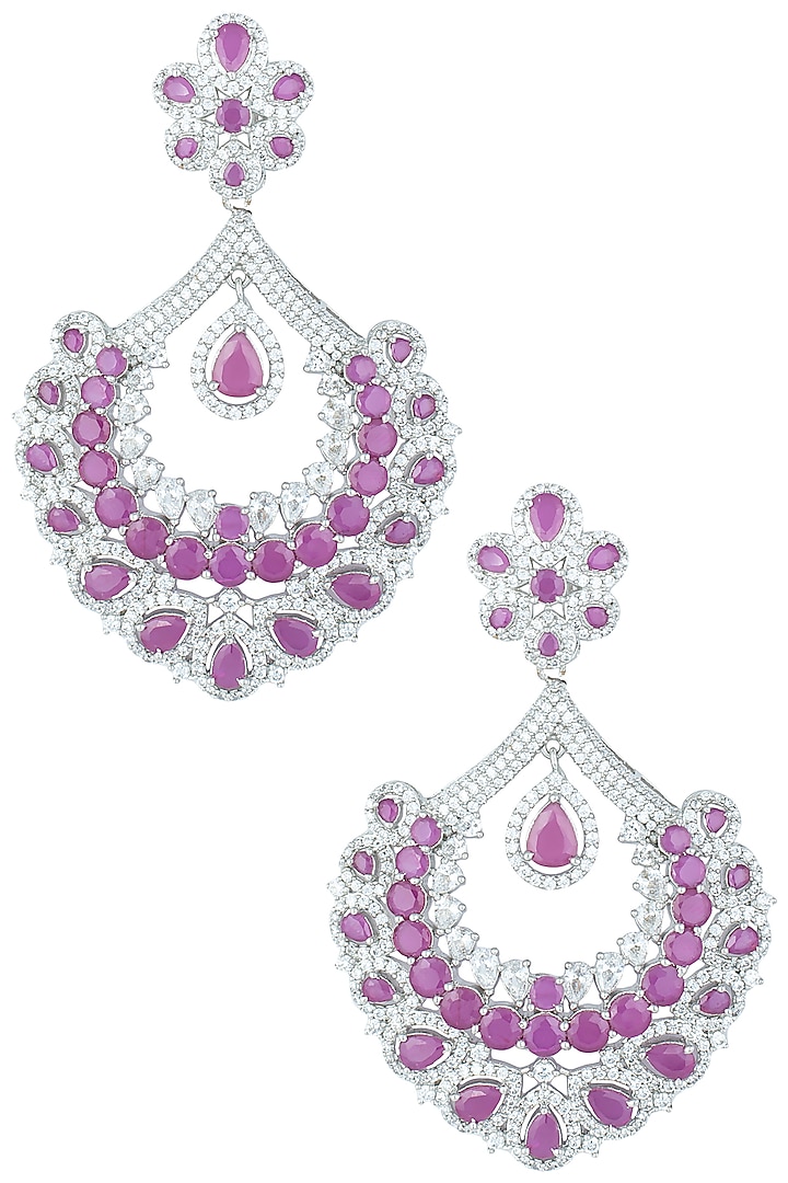 Silver plated faux ruby and diamond chandbali earrings available only at Pernia's Pop Up Shop.