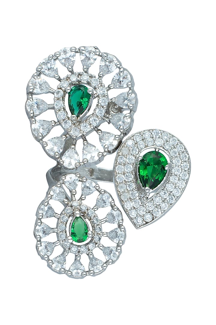 Silver plated faux diamond and emerald ring available only at Pernia's Pop Up Shop.