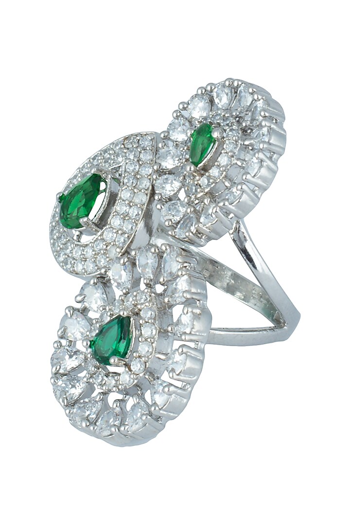 Silver plated faux diamond and emerald ring available only at Pernia's Pop Up Shop.