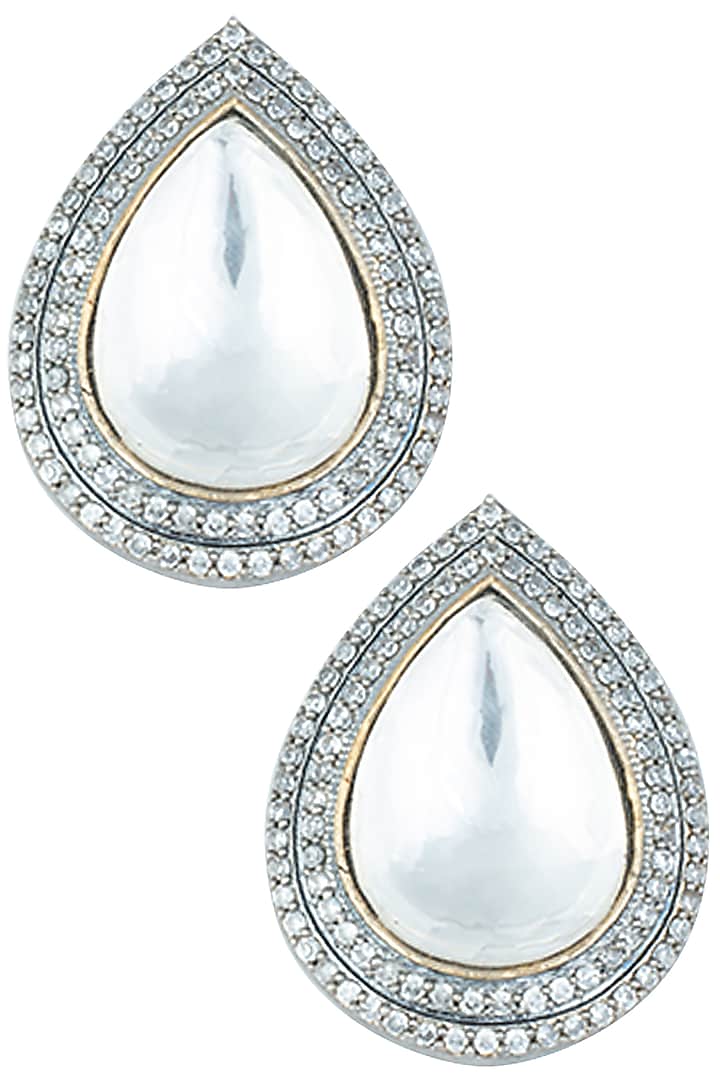 Silver plated kundan drop earrings available only at Pernia's Pop Up Shop.