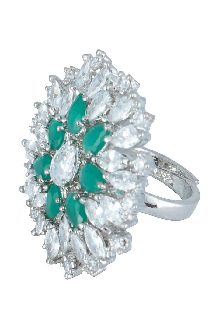 Silver plated faux diamond flower shaped ring available only at Pernia's Pop Up Shop.