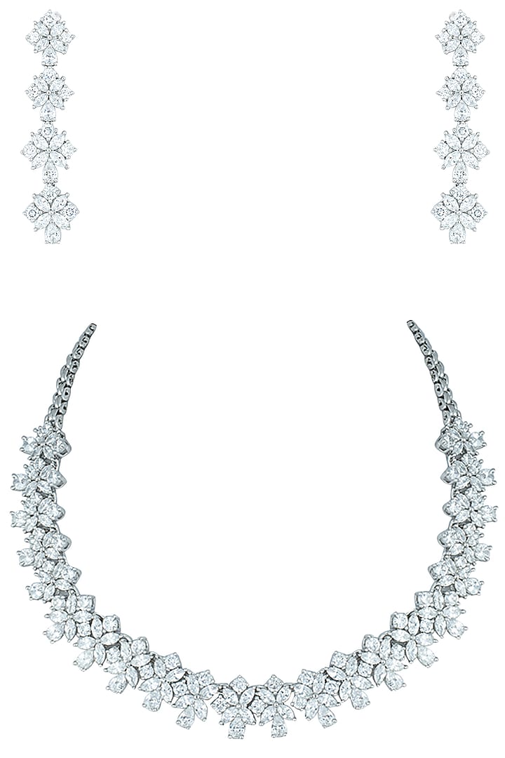 Silver plated faux solitaire diamond necklace set available only at Pernia's Pop Up Shop.