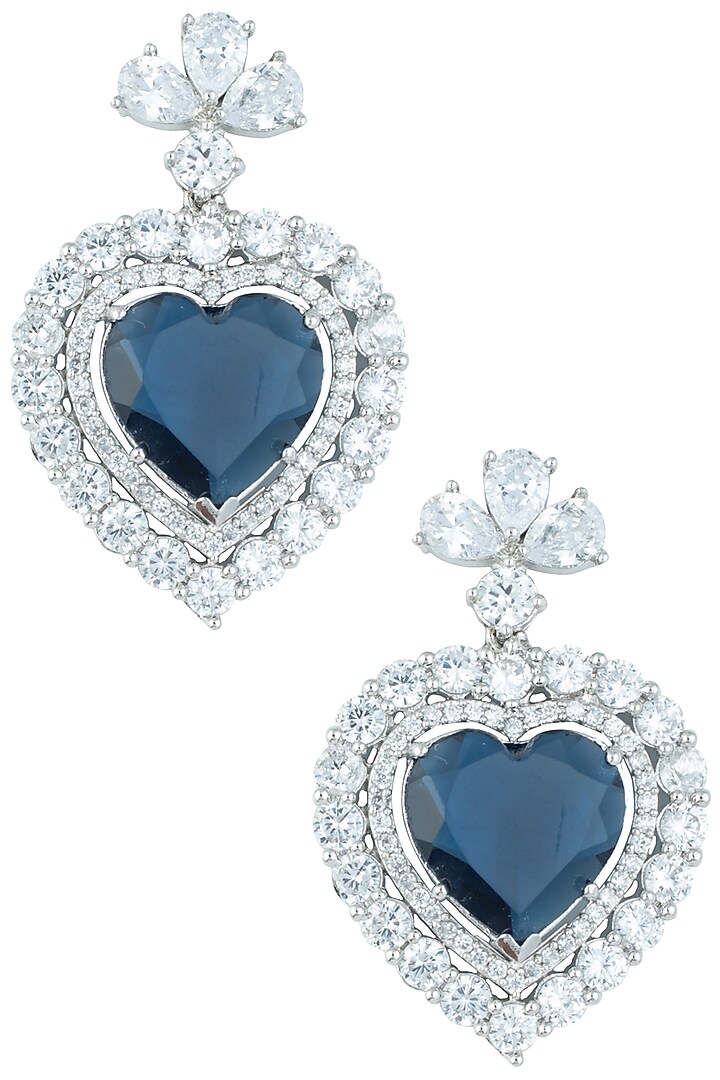 Silver plated faux diamond heart shaped earrings available only at Pernia's Pop Up Shop.