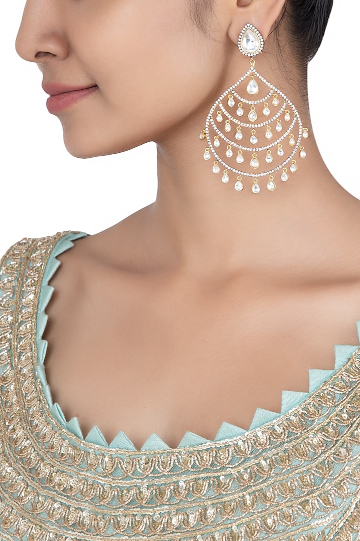 Gold plated kundan long earrings available only at Pernia's Pop Up Shop.