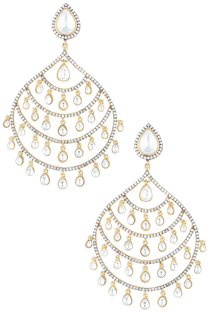 Gold plated kundan long earrings available only at Pernia's Pop Up Shop.