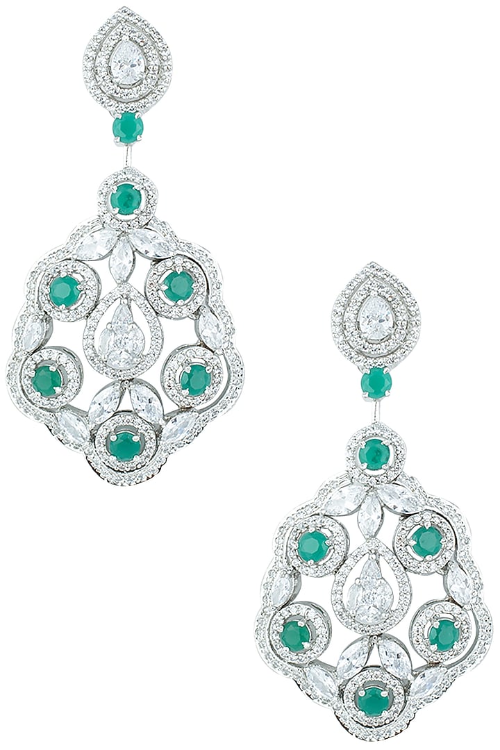 Silver plated faux diamond and emerald earrings available only at Pernia's Pop Up Shop.