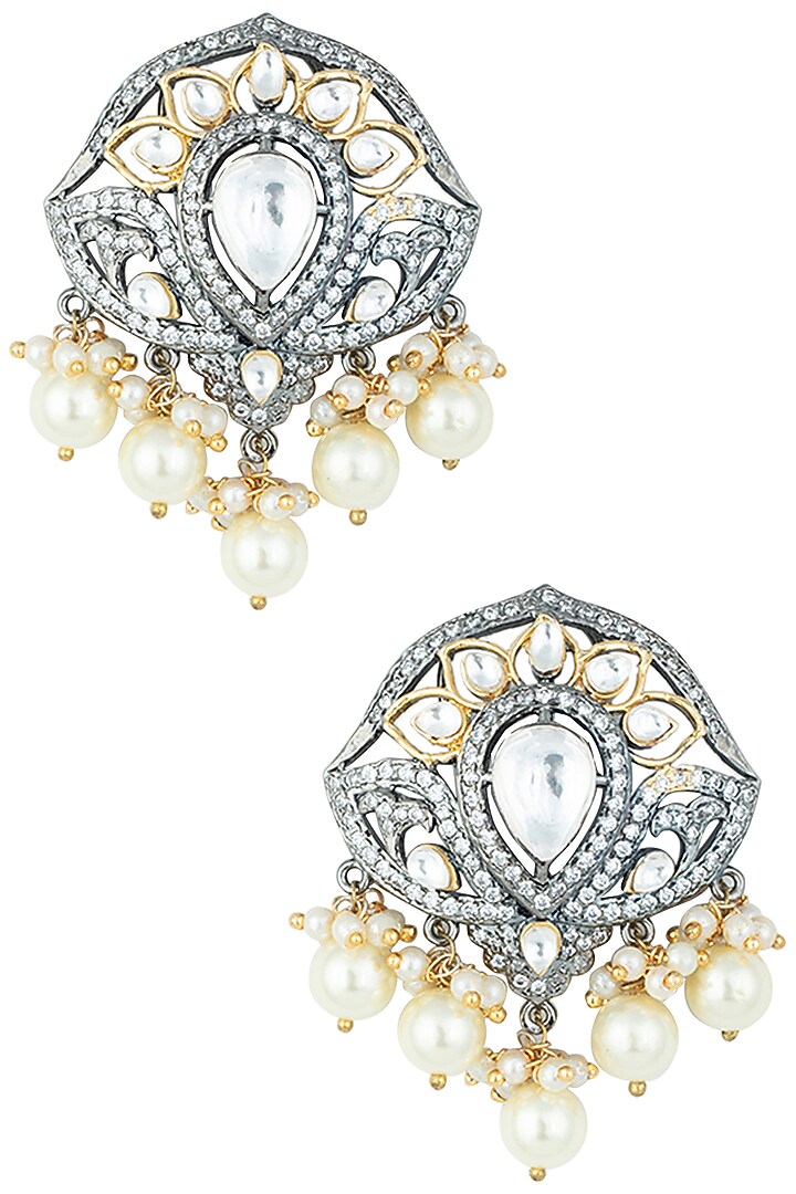 Silver plated faux diamond and emerald long earrings available only at Pernia's Pop Up Shop.