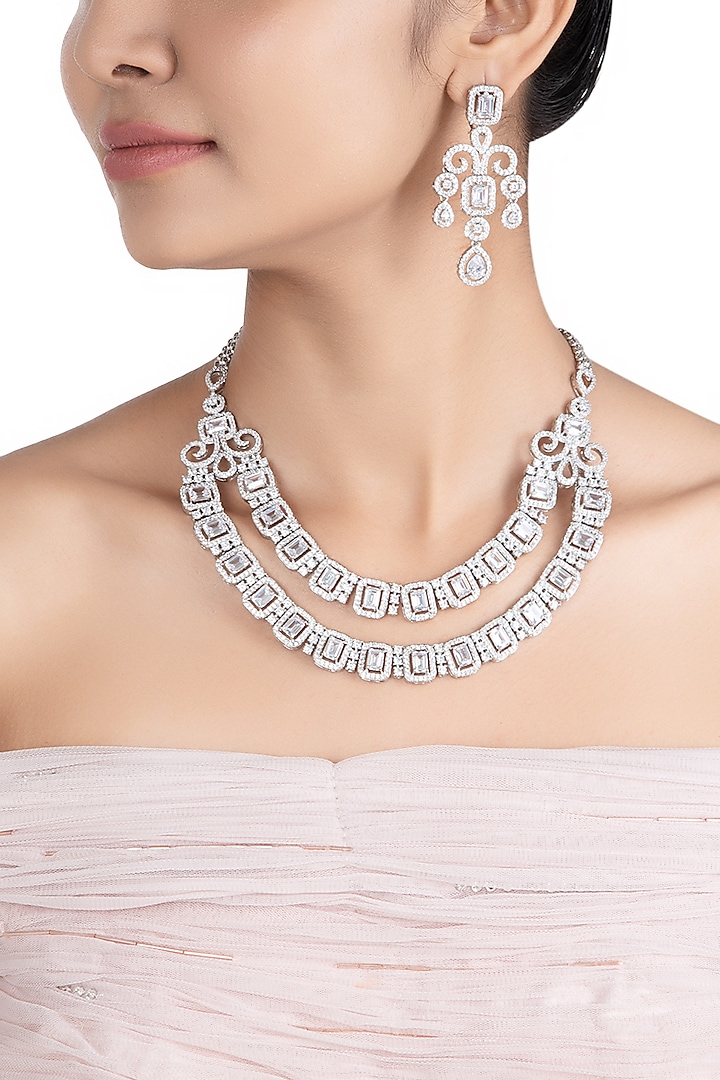 Silver plated faux diamond necklace set by Aster