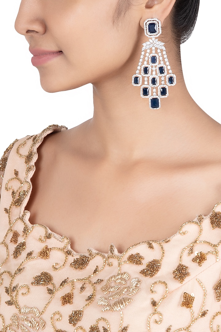 Silver plated faux diamonds and sapphire earrings by Aster