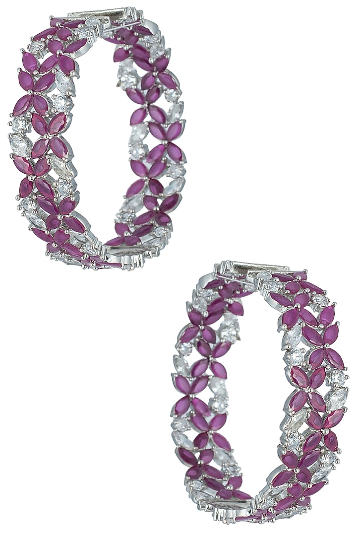 Silver plated ruby and diamond faux hoop earrings available only at Pernia's Pop Up Shop.