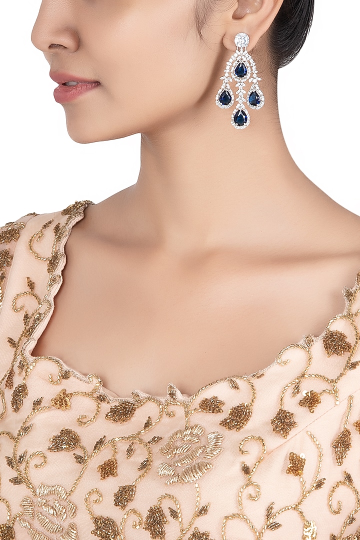 Silver plated faux sapphire earrings available only at Pernia's Pop Up Shop.