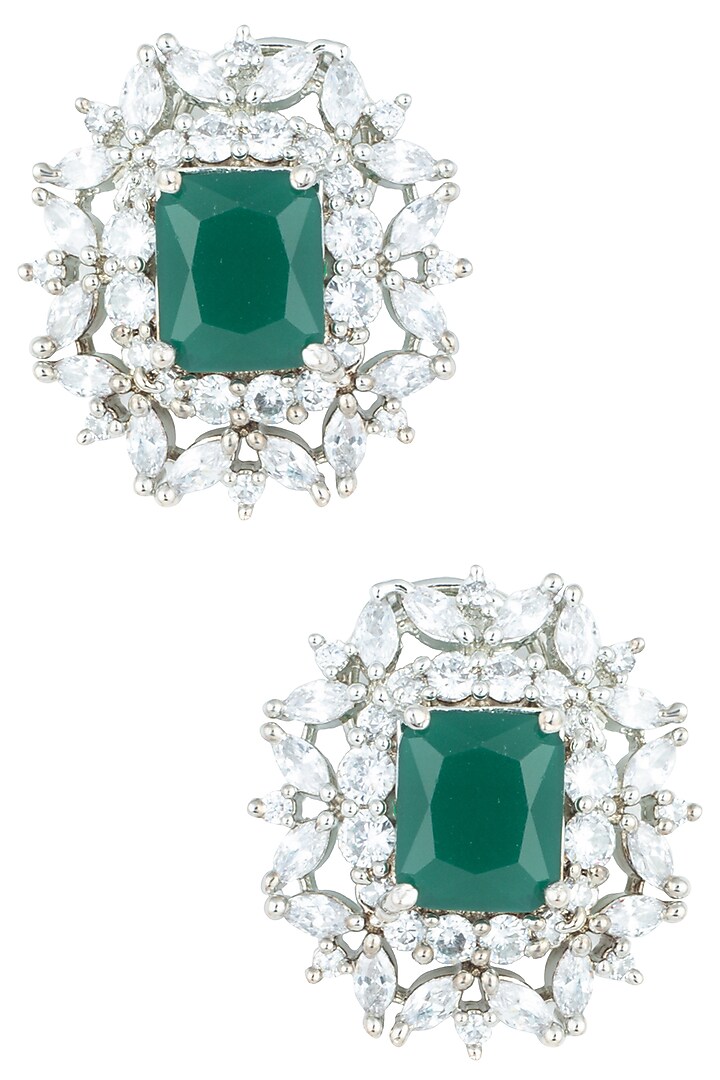 Silver plated faux emerald stud earrings available only at Pernia's Pop Up Shop.