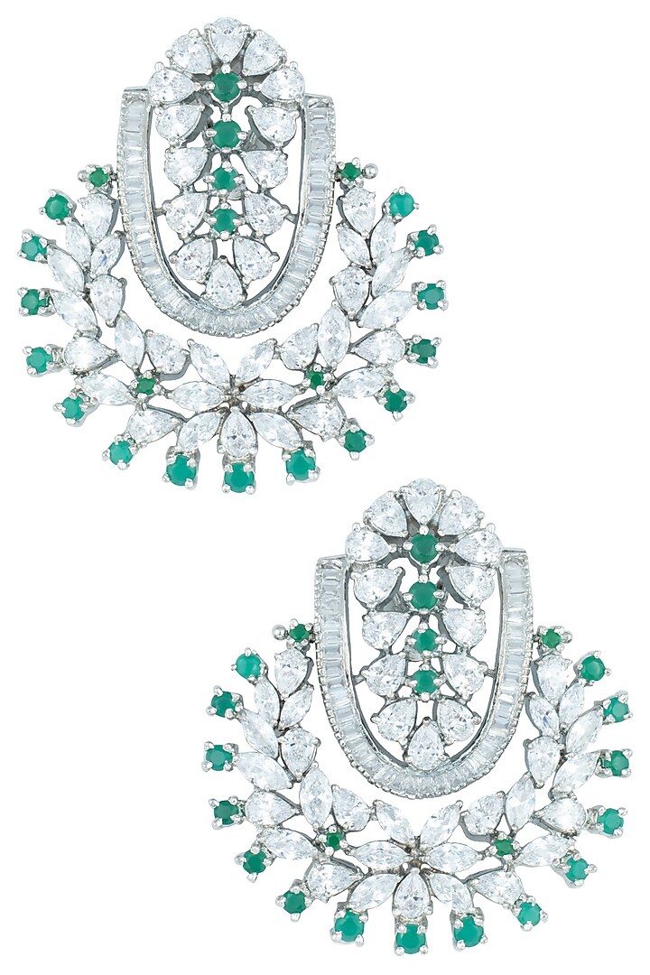 Silver plated emerald and diamond earrings available only at Pernia's Pop Up Shop.