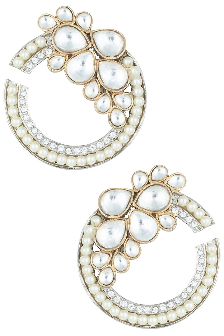 Silver plated kundan and pearl earrings available only at Pernia's Pop Up Shop.