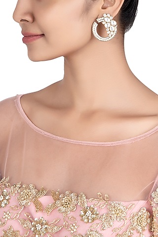 Silver plated kundan and pearl earrings by ASTER