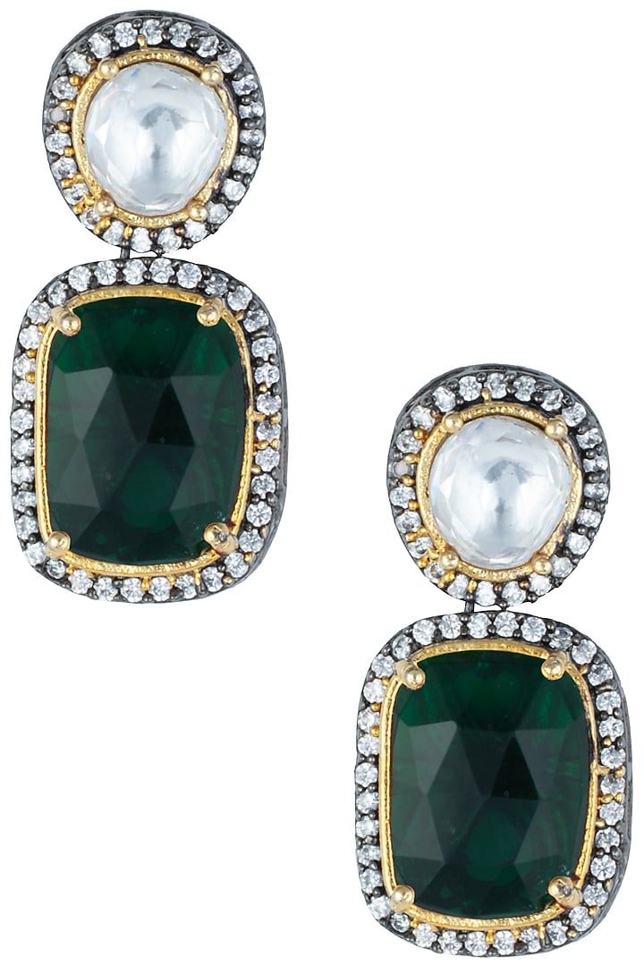Silver plated kundan and emerald earrings available only at Pernia's Pop Up Shop.