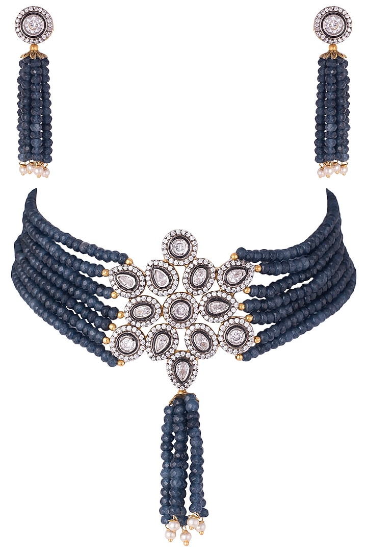 Rhodium plated faux diamond choker necklace set available only at Pernia's Pop Up Shop.