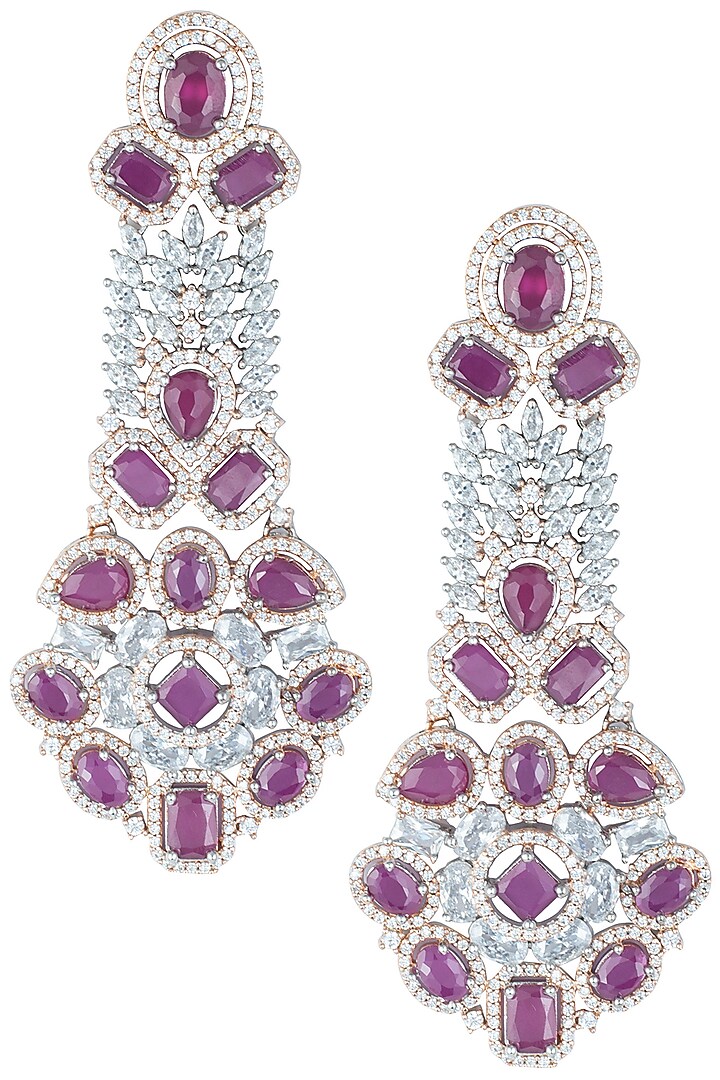Silver plated faux ruby and diamond long earrings available only at Pernia's Pop Up Shop.