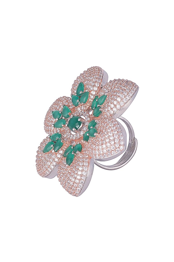 Silver plated kundan and emerald ring available only at Pernia's Pop Up Shop.
