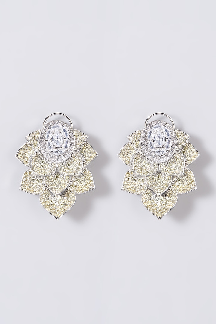White Finish Zircon & Champagne Stone Dangler Earrings by Aster at Pernia's Pop Up Shop