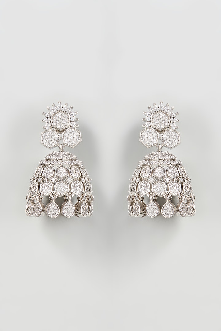 White Finish Zircon Jhumka Earrings by Aster at Pernia's Pop Up Shop