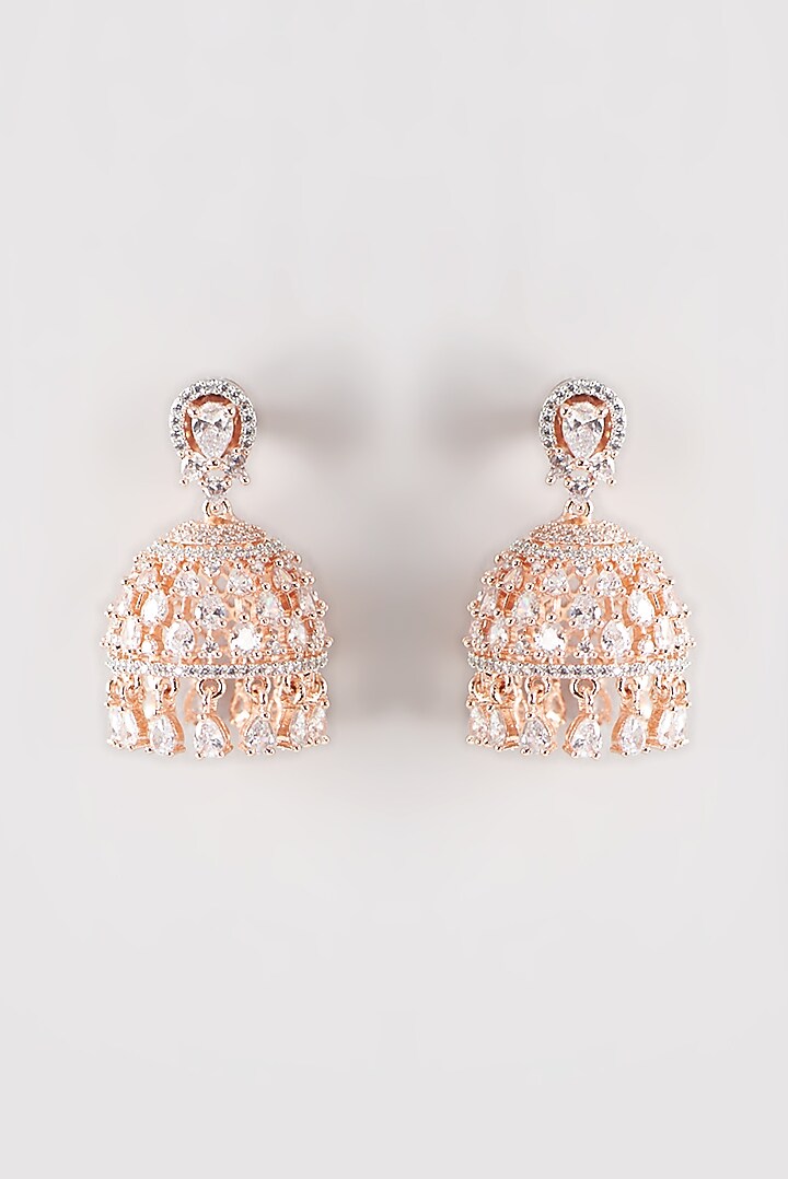 Rose Gold Finish Faux Diamond & Synthetic Stone Dangler Earrings by Aster at Pernia's Pop Up Shop