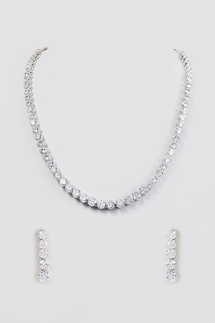 White Finish Faux Diamond Necklace Set by Aster at Pernia's Pop Up Shop