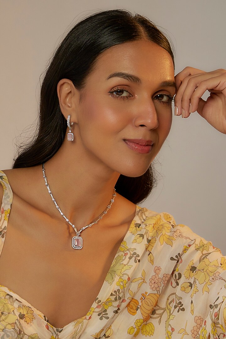 White Finish Zircon Necklace Set by Aster at Pernia's Pop Up Shop